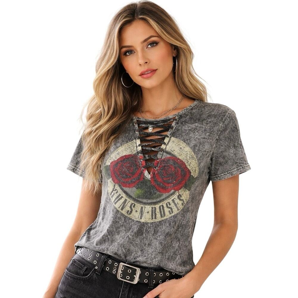 Guns N' Roses Lace-Up Washed Black Graphic Tee